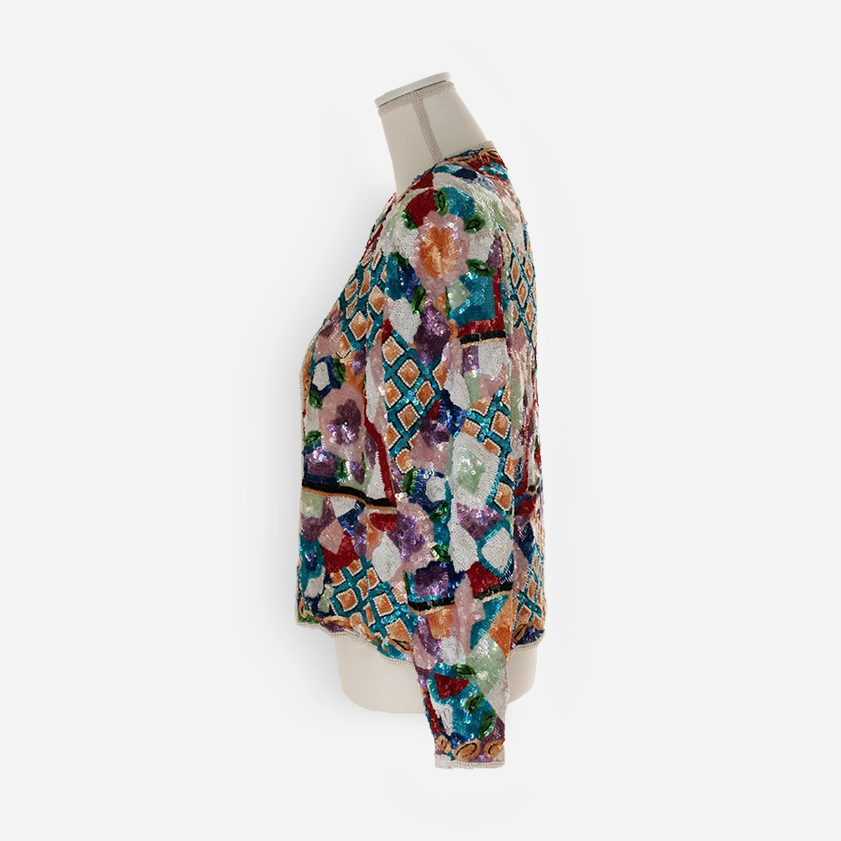 Left side view of Judith Ann beaded evening jacket