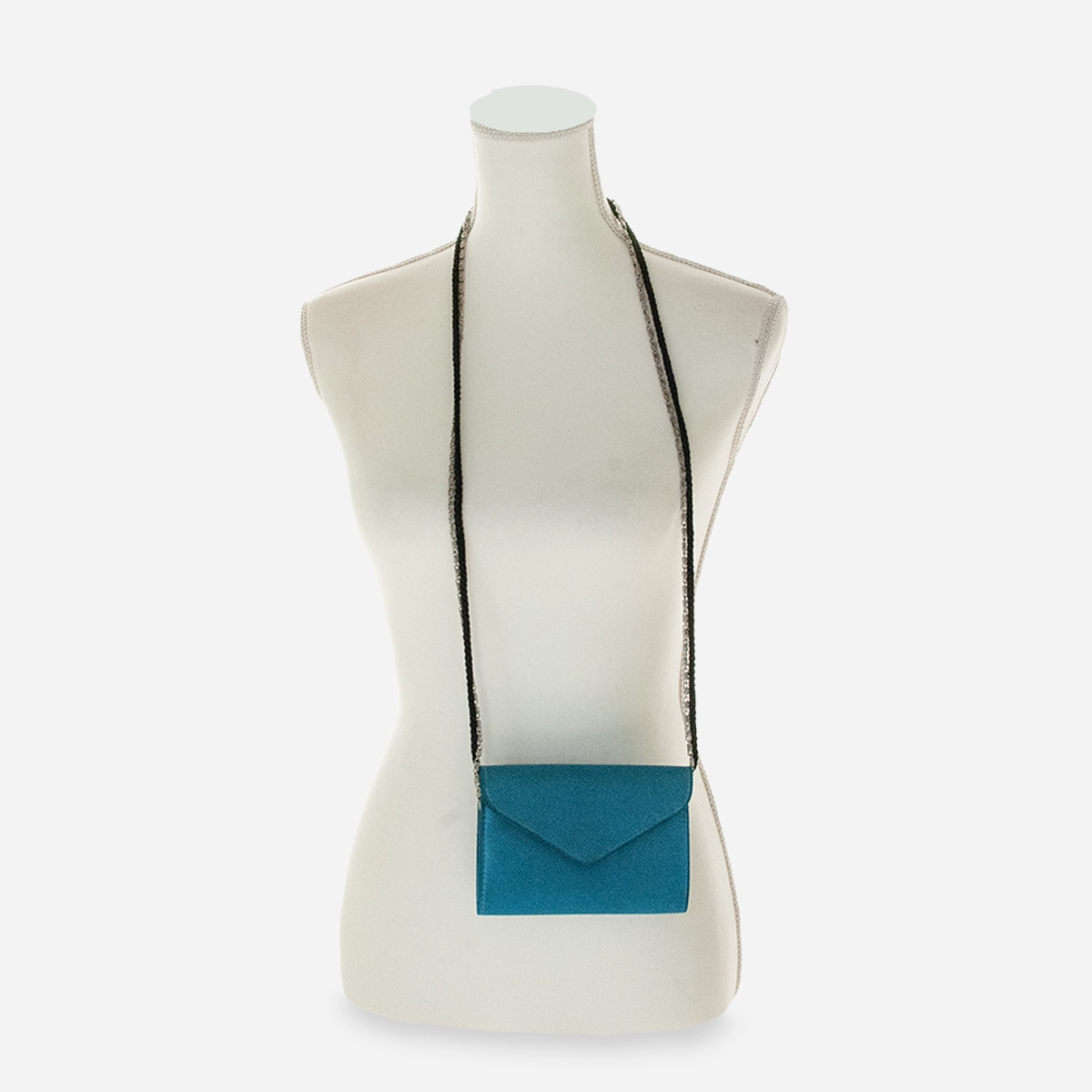 Blue Benjamin Walk crossbody bag shown on dress form to show scale.