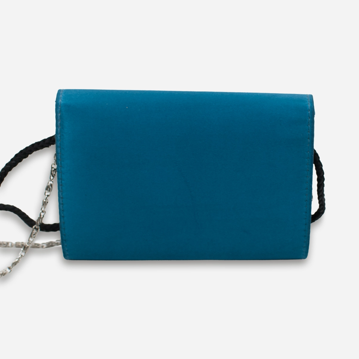 Back view of blue Benjamin Walk evening bag.