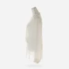 vintage white silk blouse Side view left — Side profile of sheer cream silk Armani blouse showing lightweight drape.