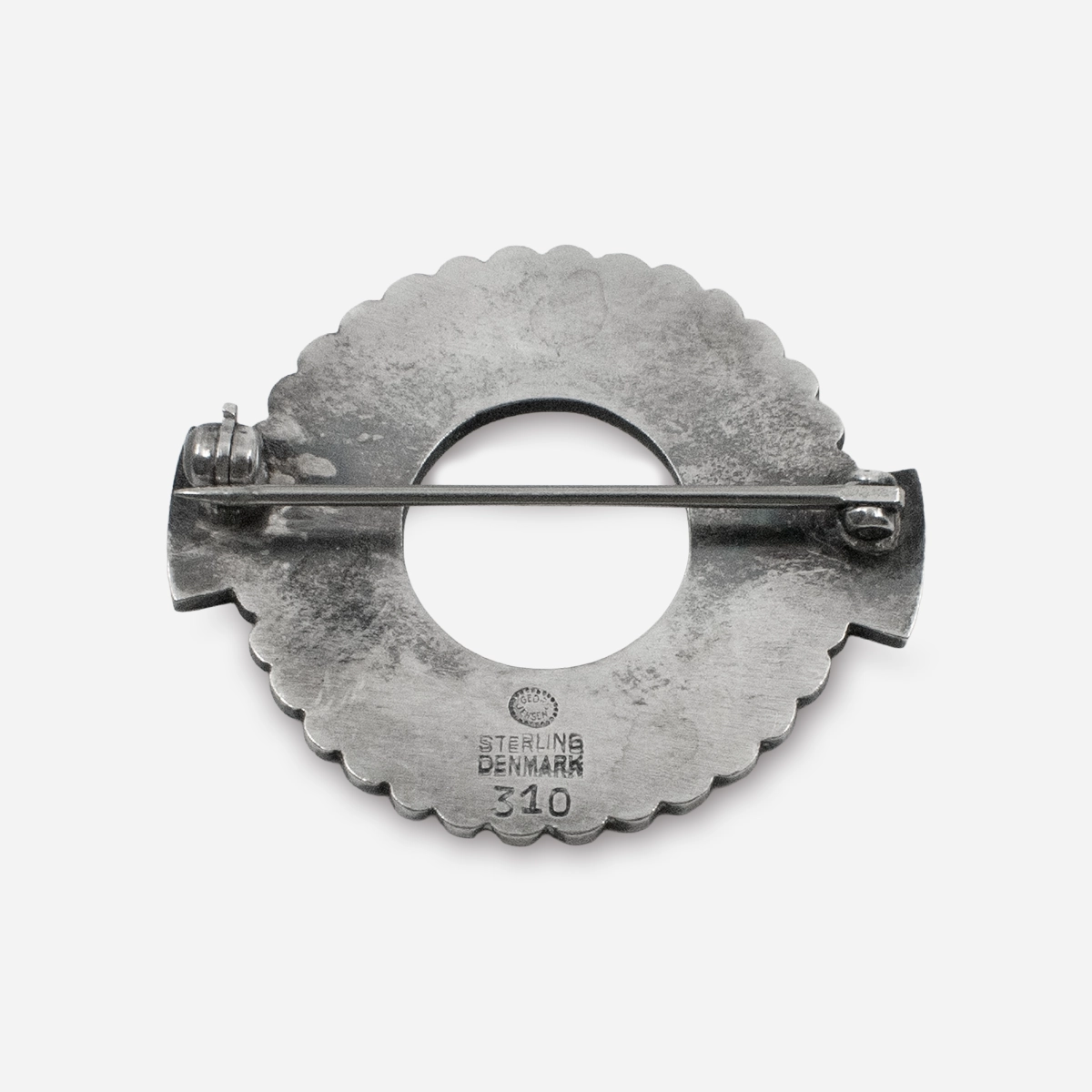 1940s Jørgen Jensen jensen Sterling silver brooch 310 Georg Jensen sterling fluted wheel brooch #310 back view Denmark hallmark