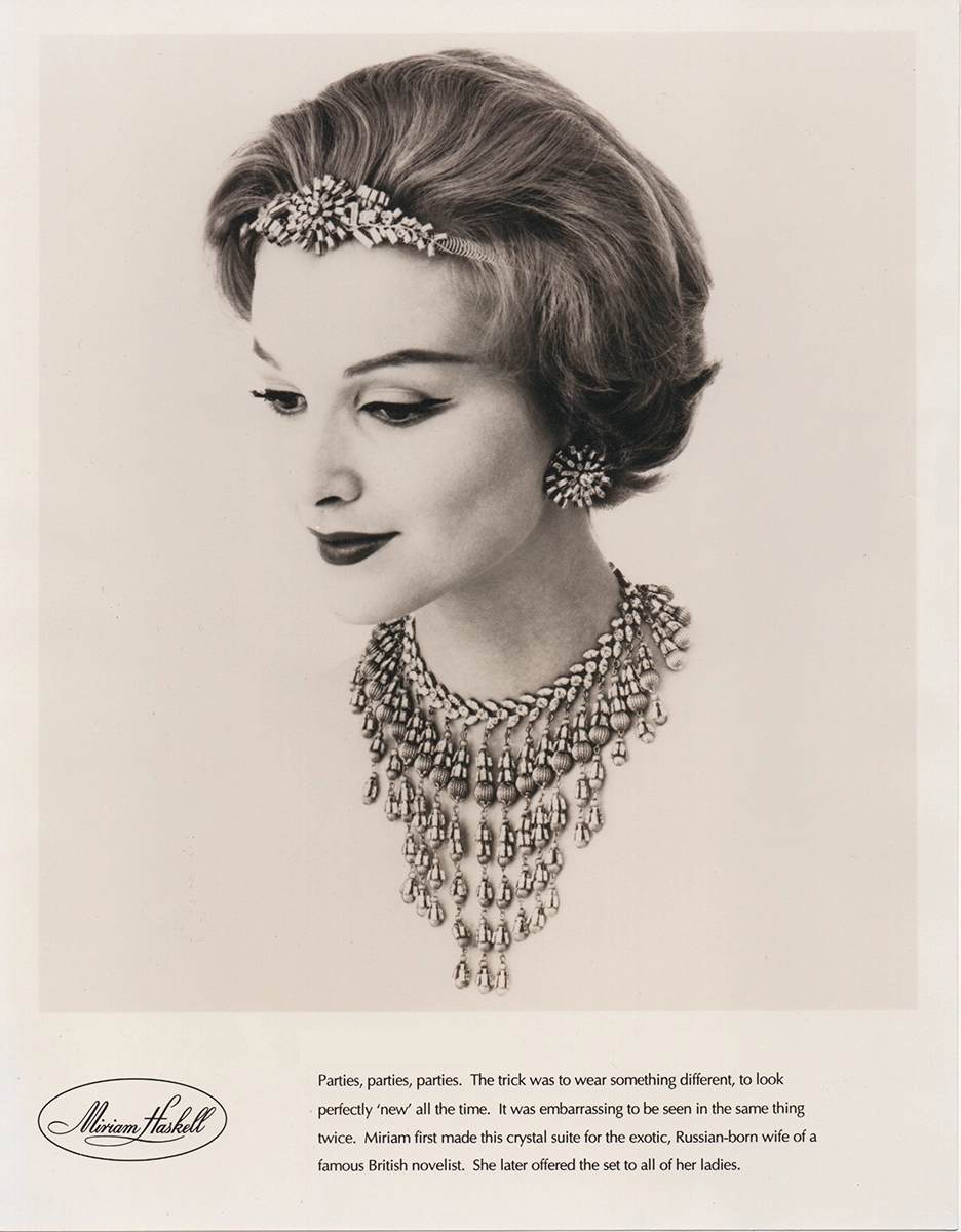 Miriam Haskell evening star jewelry ad on model
