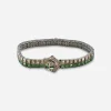 antique diamonbar pase stone bracelet Art Deco Diamonbar two-row sterling bracelet with emerald and clear paste