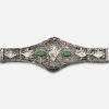edwardian filigree bracelet Close-up of emerald paste accents in Edwardian filigree bracelet