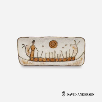 David Andersen Norway sterling silver enamel rock carving brooch, front view.