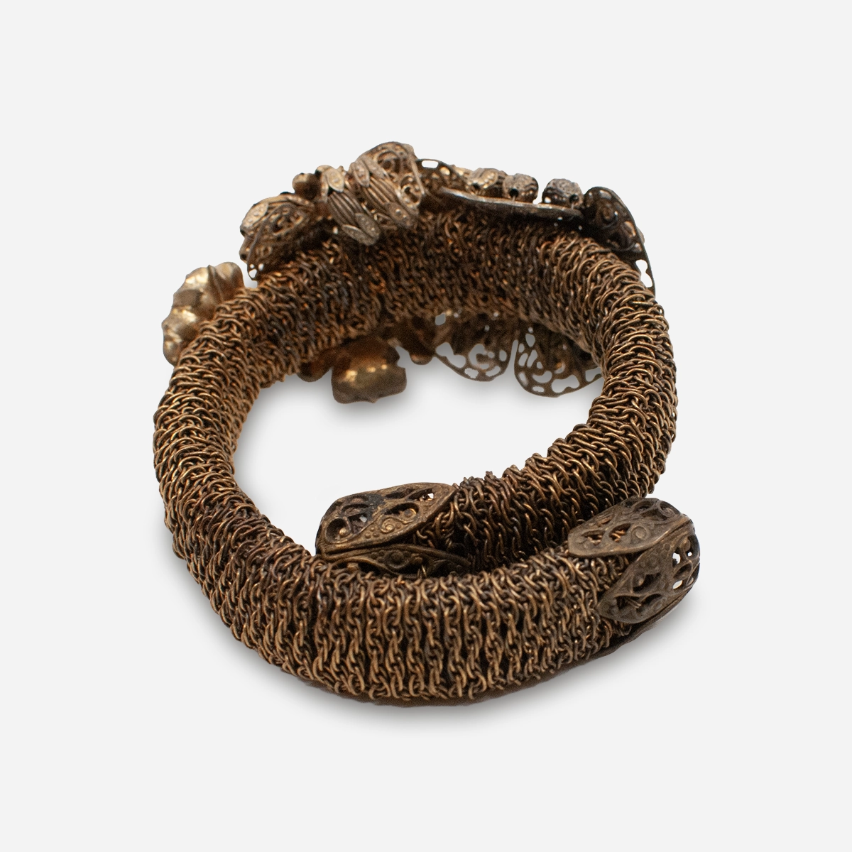 Miriam Haskell 1950s brass floral wrap bracelet