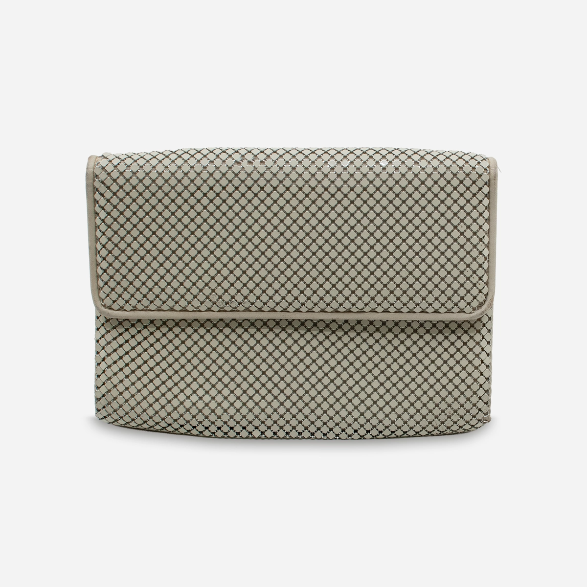 whiting davis cream metal mesh clutch