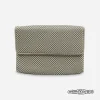 whiting davis metal mesh clutch Whiting & Davis green-gray metal mesh clutch front view with foldover flap.