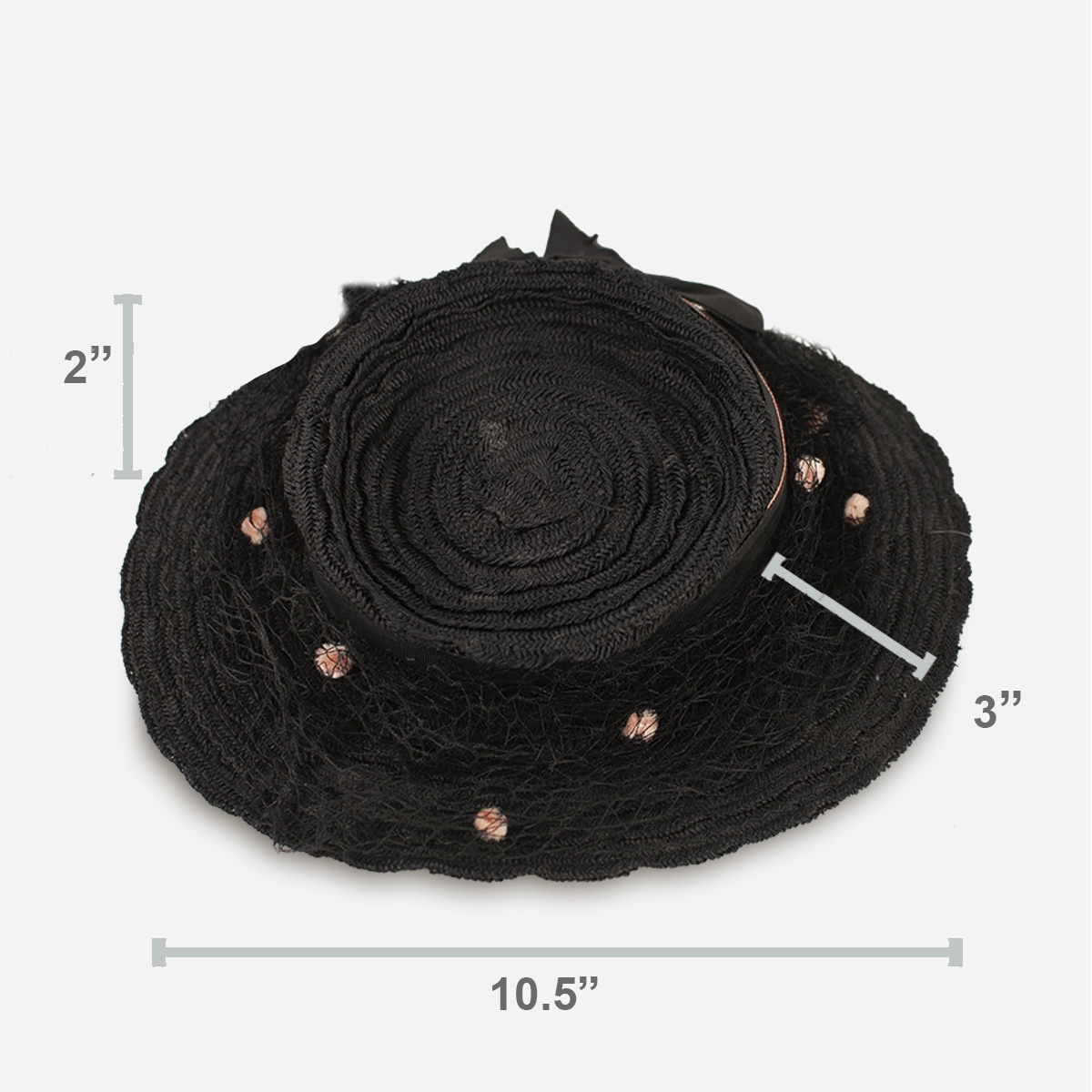 1930 black straw percher hat size with measurements