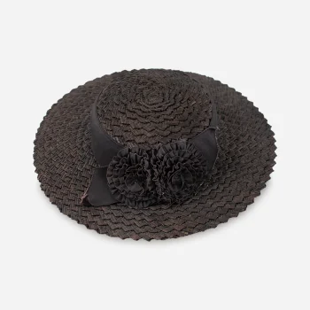 Top view of 1930s hard straw hat showing spiral-sewn plaited construction.