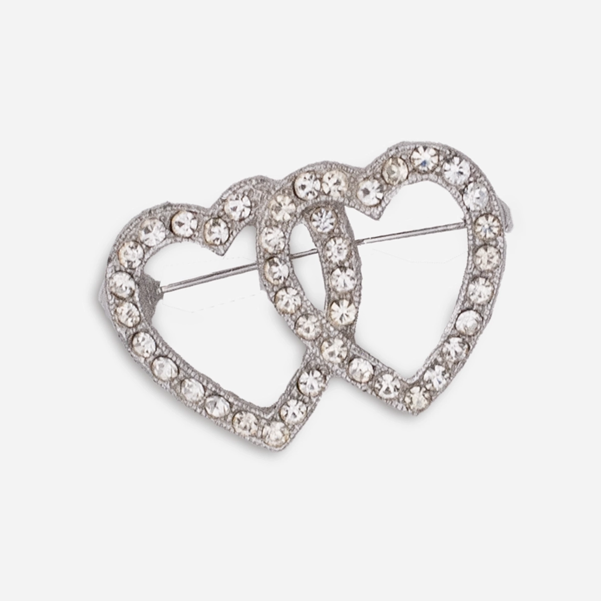 1960s double heart rhinestone pin