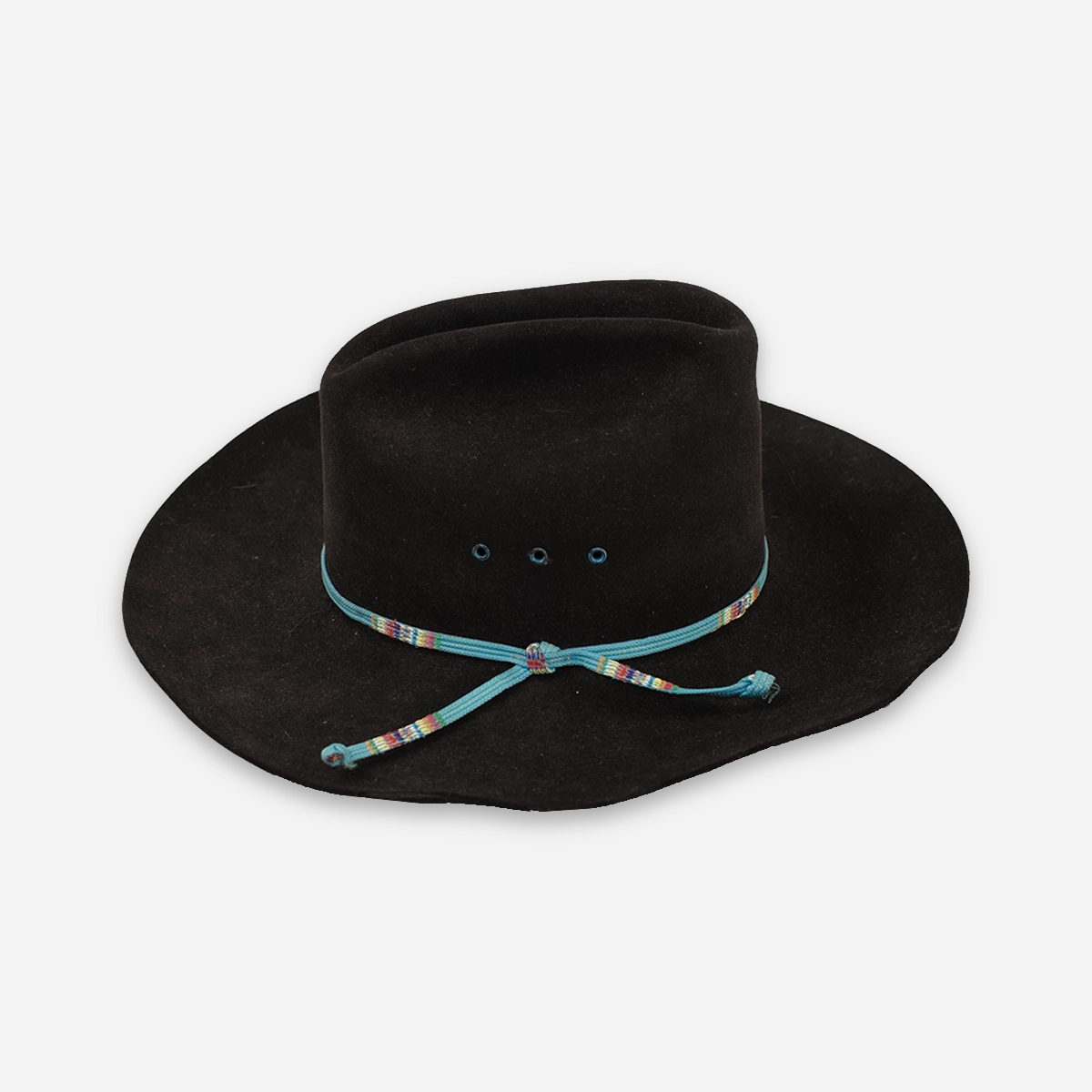 Stetson black cowboy hat in 4X beaver felt with turquoise woven hatband. Stetson black cowboy hat in 4X beaver felt with turquoise woven hatband.