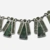 Green turquoise inlay necklace Close-up of green turquoise slab inlay in Taxco sterling silver necklace