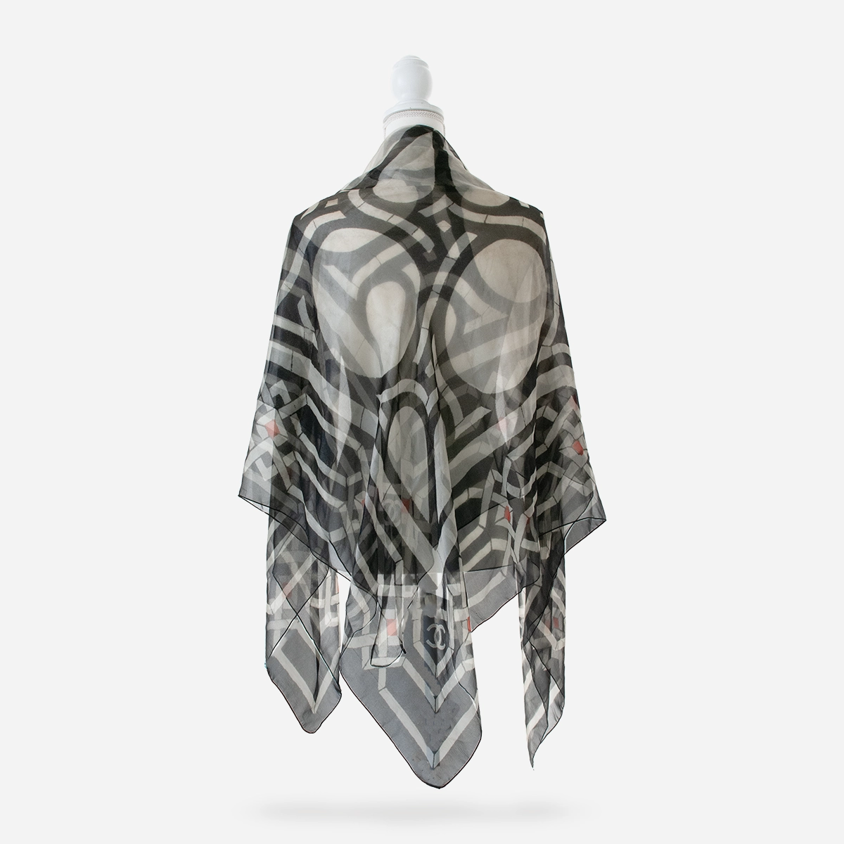 Sparkly vintage scarf shawl Back view of vintage Chanel geometric silk shawl with subtle sparkle