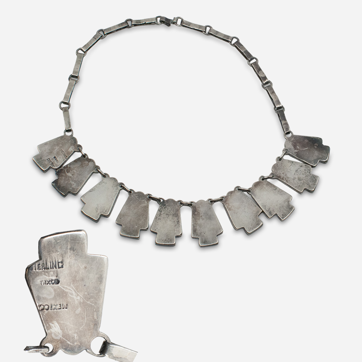 Back view of Taxco sterling silver slap turquoise necklace