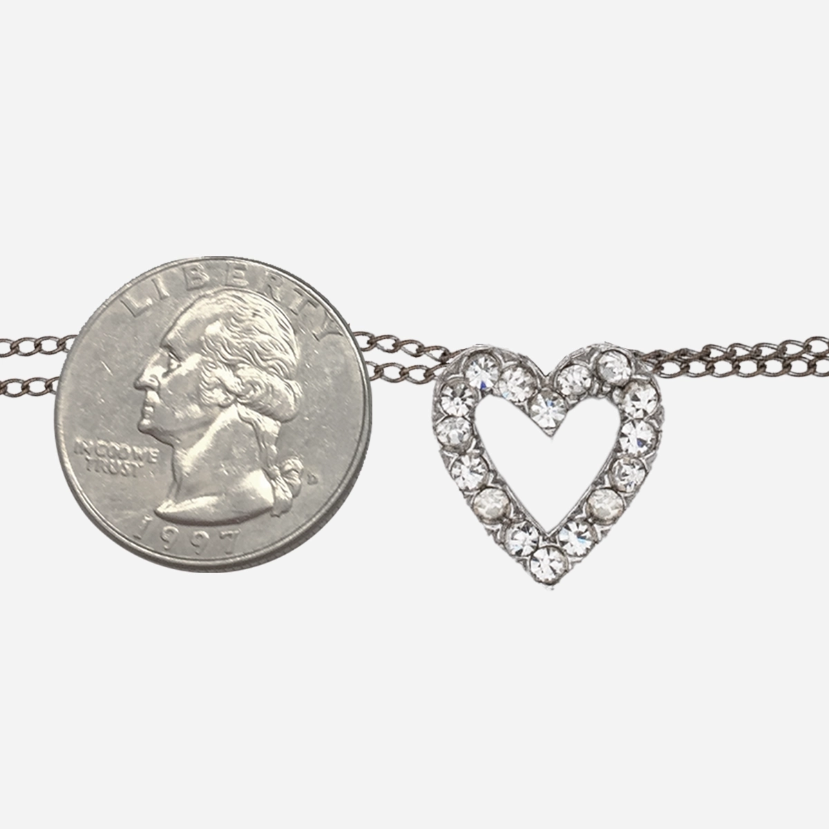 crystal open heart charm bracelet size