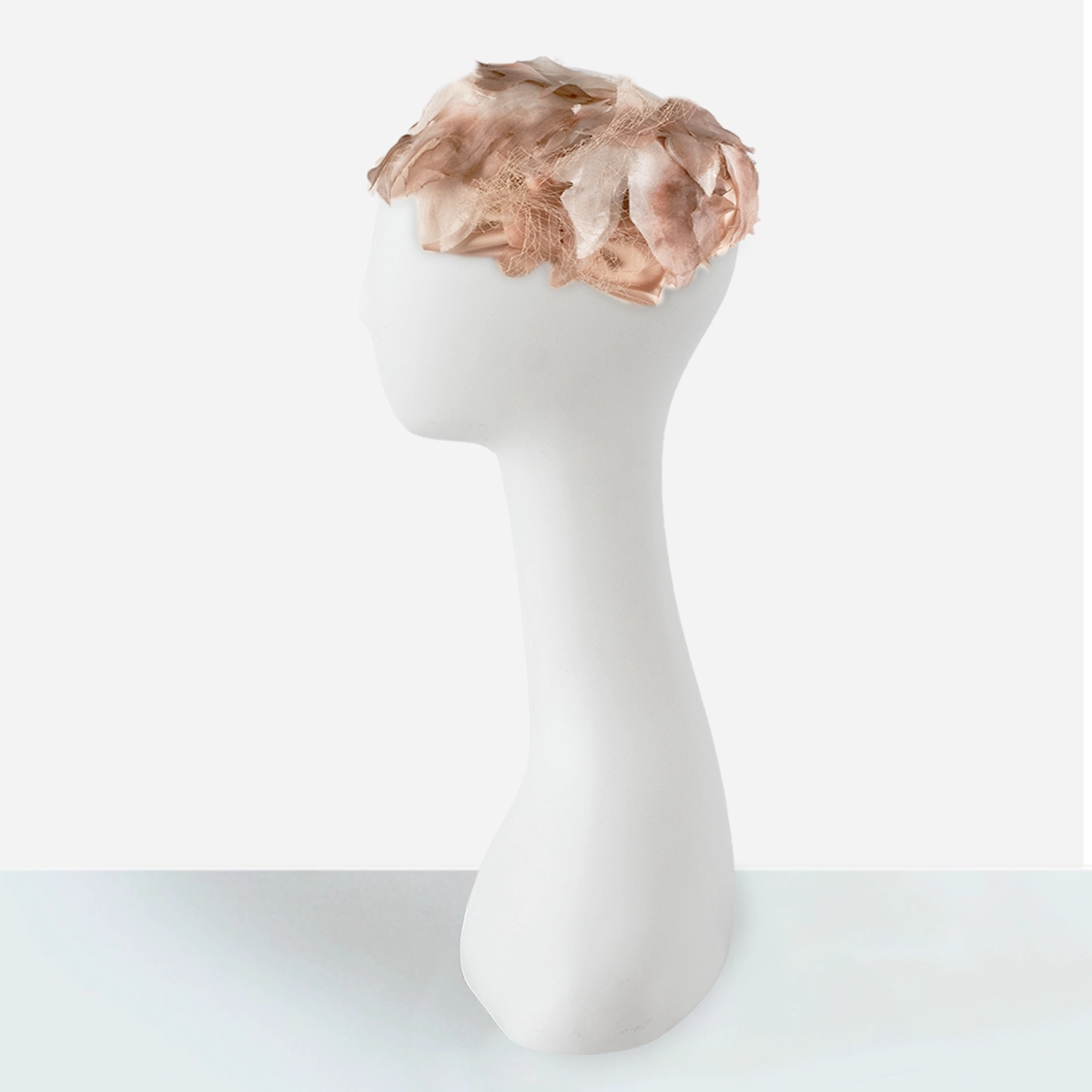 Detail of layered silk flower petals and fine veiling on 1950s hat.