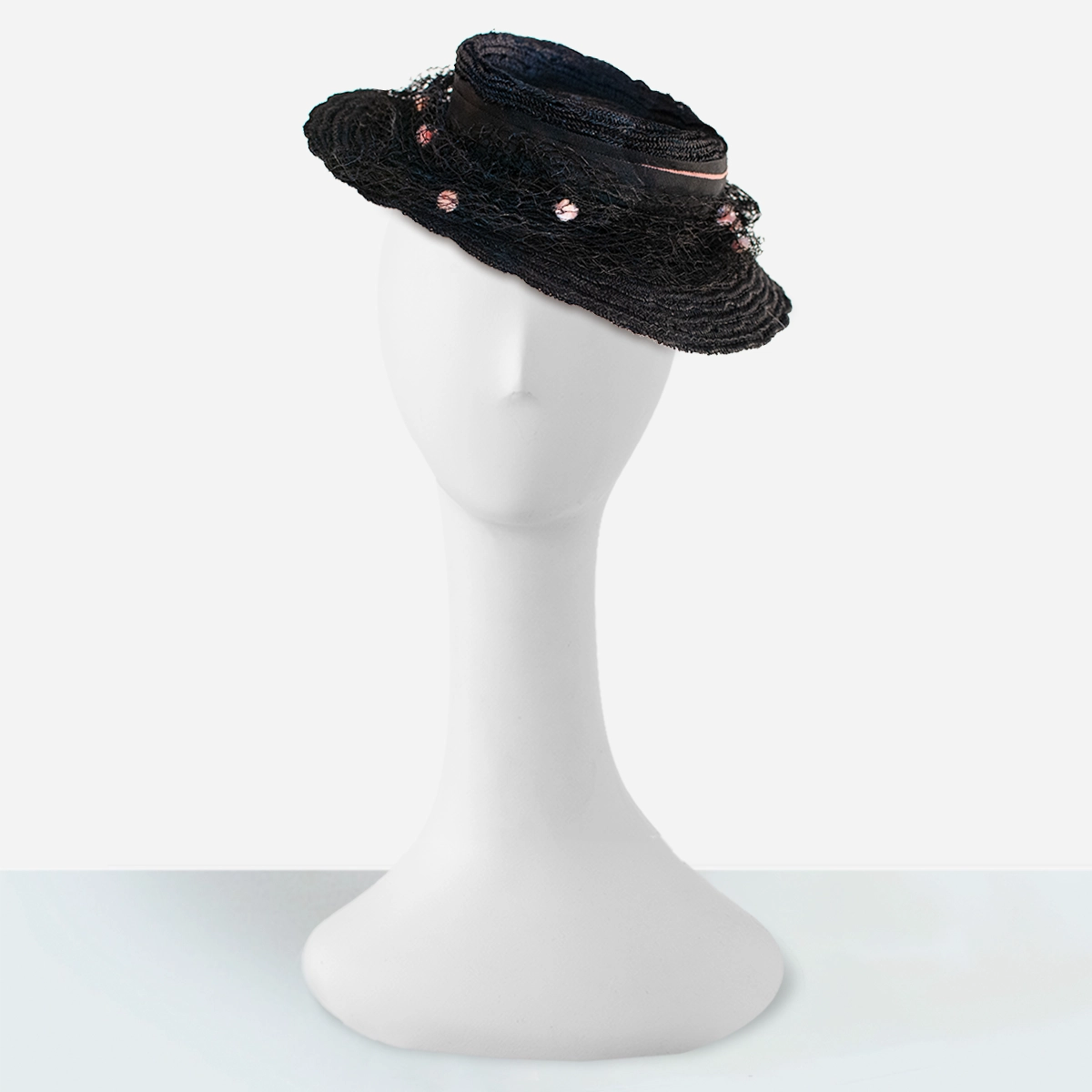 vintage black and pink straw tilt hat