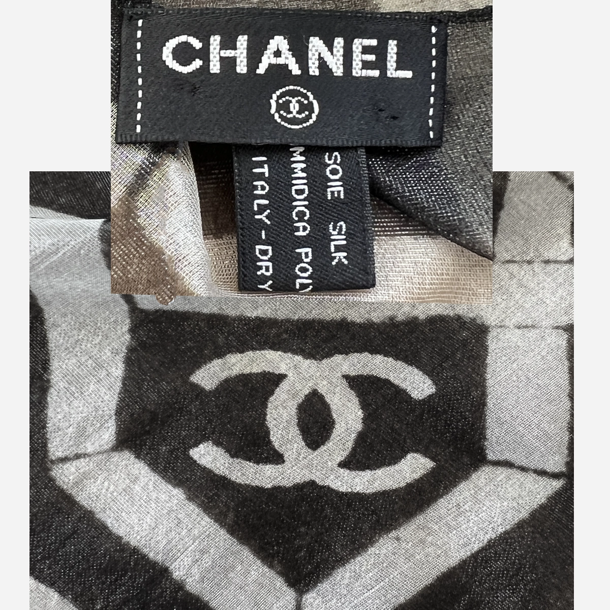 vintage chanel scarf interlocking double C label interlocking double C chanel label