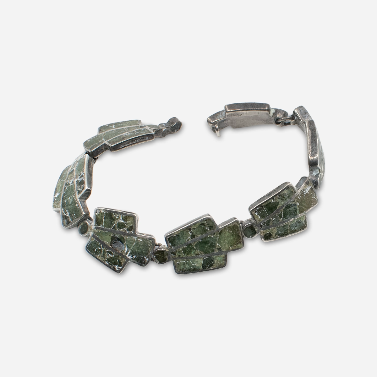 Vintage Taxco turquoise inlay bracelet side view