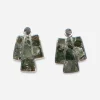 vintage green turquoise slab inlay earrings Taxco sterling silver clip-on earrings with green turquoise inlay