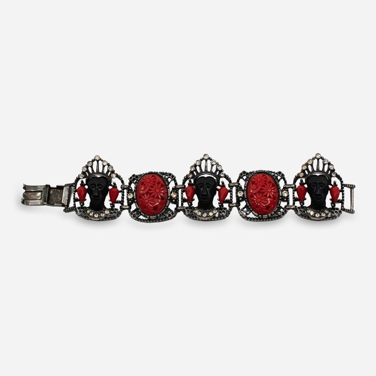 Signed Selro © figural Blackamoor bracelet, 7-inch length, mid-century costume jewelry