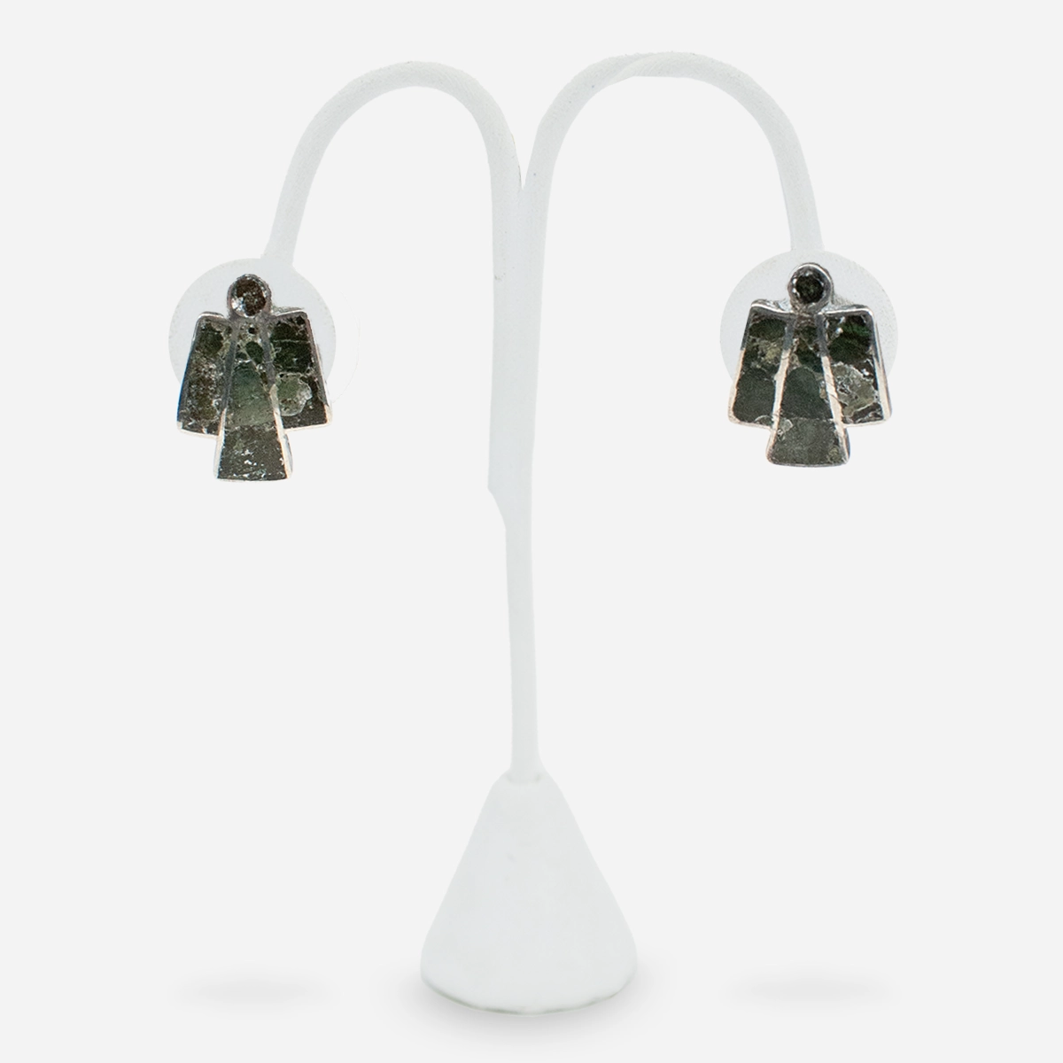 Taxco sterling silver clip-on earrings with green turquoise inlay