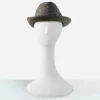 Black herringbone trilby hat Vintage black herringbone trilby hat front view on mannequin