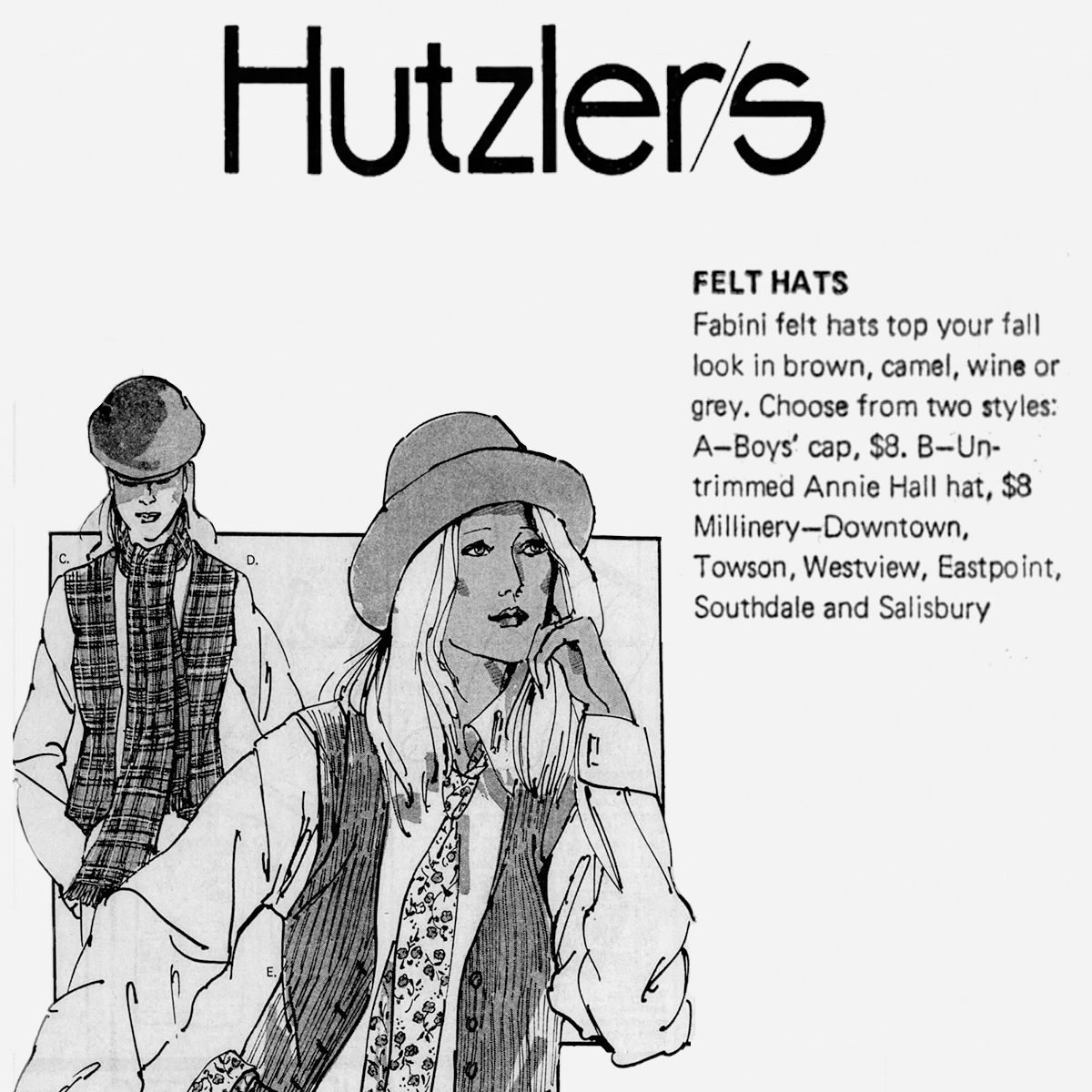 Fabini hat, Hutzlers Baltimore ad 1978