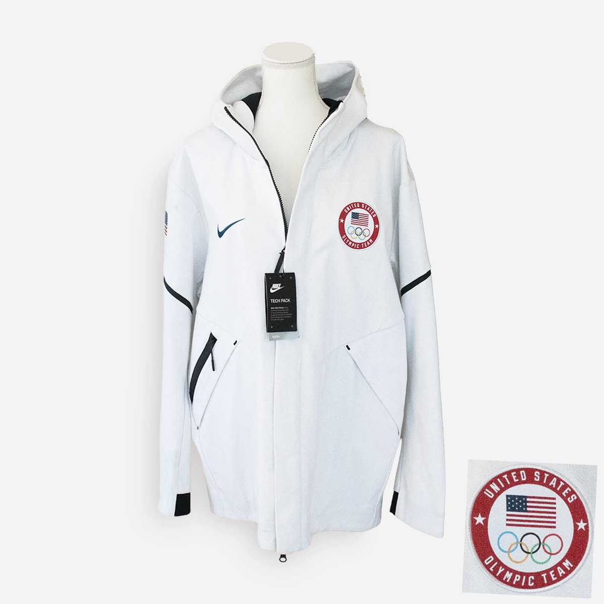 Team USA Olympic crest on Nike 2018 Winter Windrunner jacket.