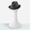 vintage black herringbone trilby hat Back view of black herringbone trilby showing upturned back brim