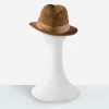back view of vintage brown suede trilby with upturned back brim.