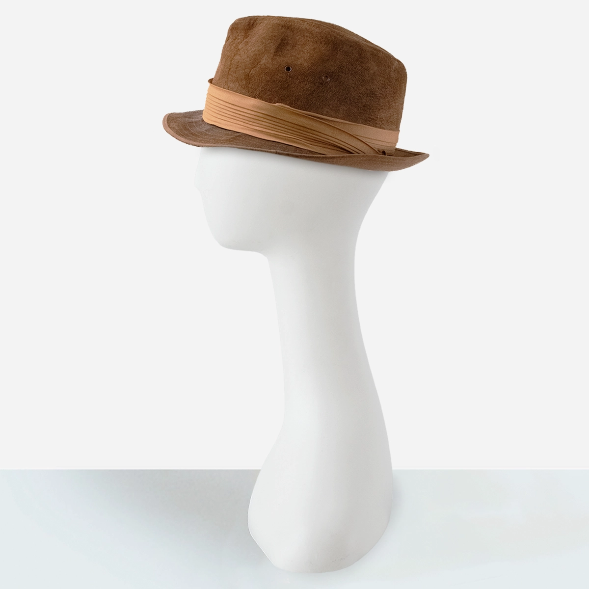 Vintage brown suede fedora pleated silk hatband