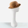 1970s Fabini camel wool bowler hat with pheasant feather band.