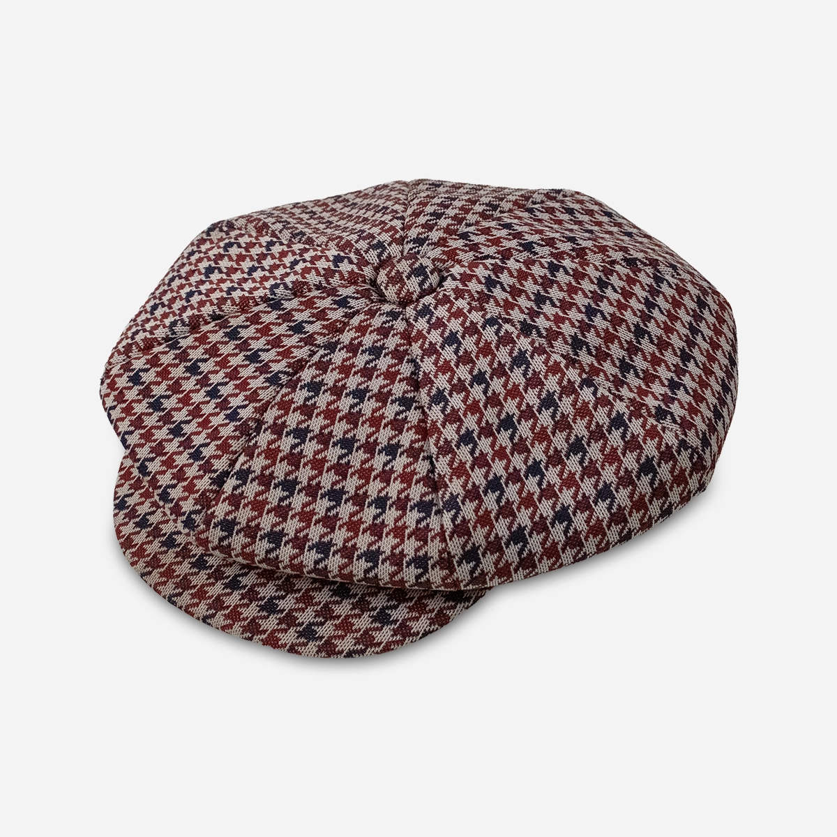 1950s newboy cap burgundy houndstooth newsboy cap top button