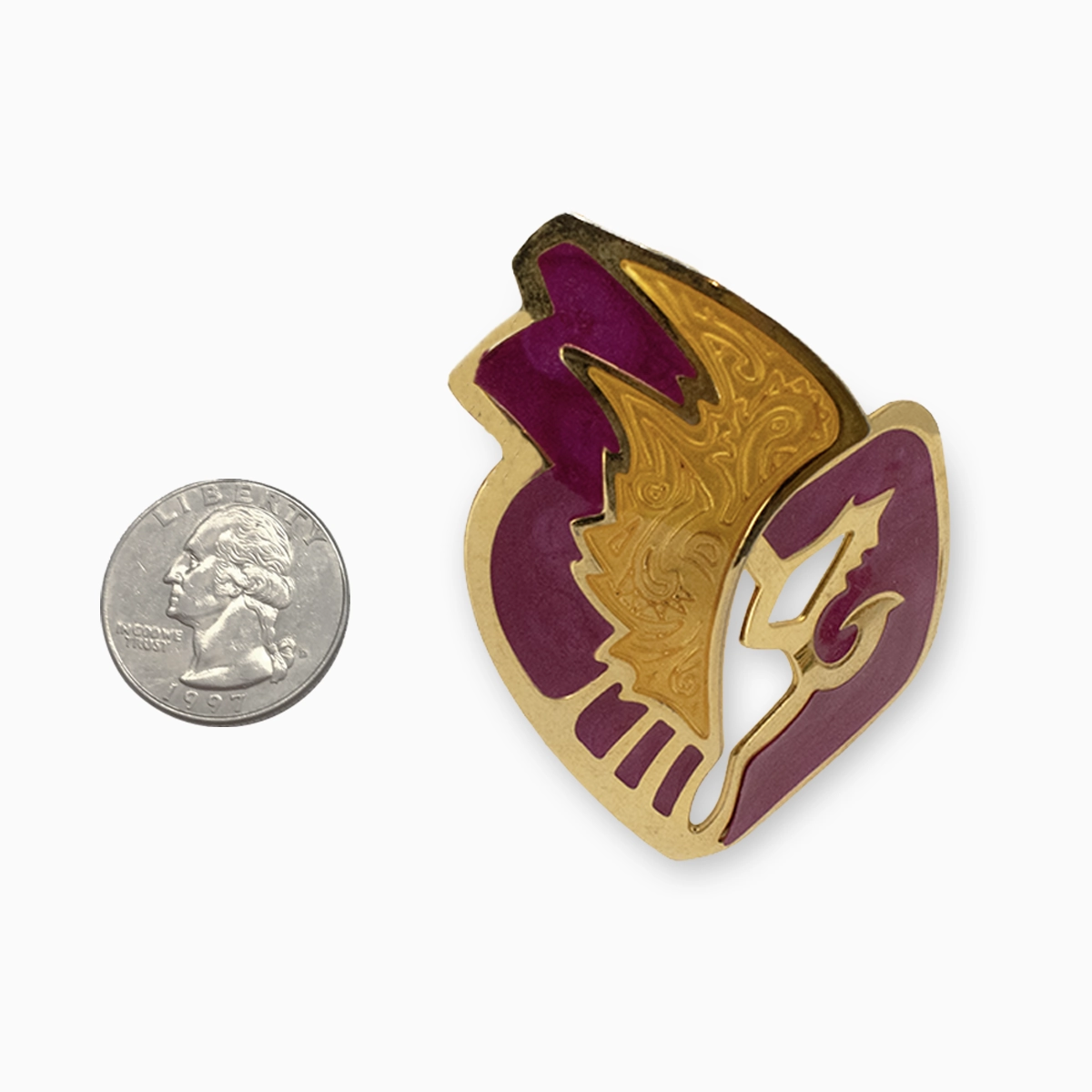 1980s statement clip on earrings goldpurple enamel abstract motif 1980s statement clip on earrings goldpurple enamel abstract motif