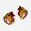 1980s gold and purple enamel abstract statement clip earrings front view
