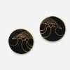 Laurel Burch Celestial Birds Pierced earrings Laurel Burch Celestial Birds black enamel earrings front view.