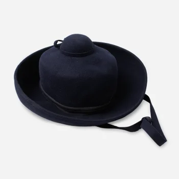 Upturned Breton brim detail in navy wool felt.