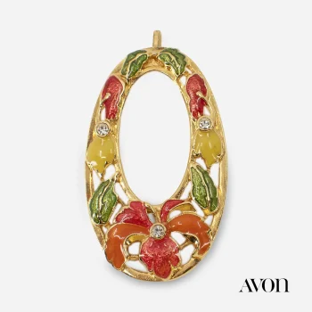 Signed avon Orange and yellow enamel floral pendant