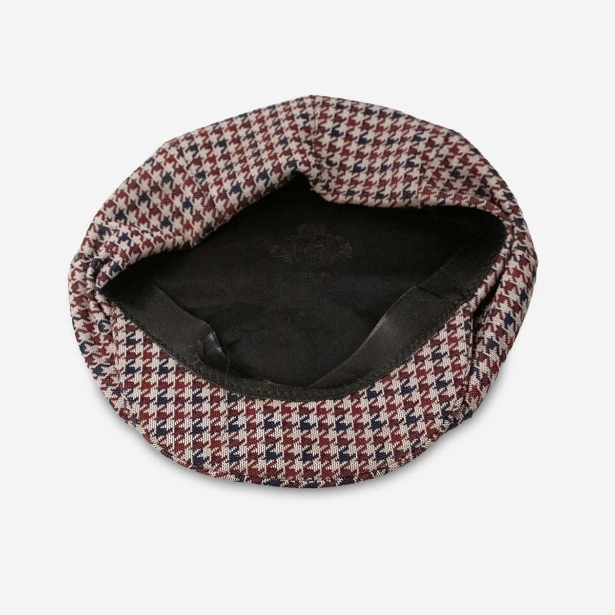 inside of houndstooth newsboy cap inside vintage newsboy cap leather sweatband