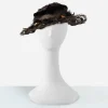 1900s Black horsehair picture hat Edwardian black horsehair picture hat with wire brim and silk flowers front view.