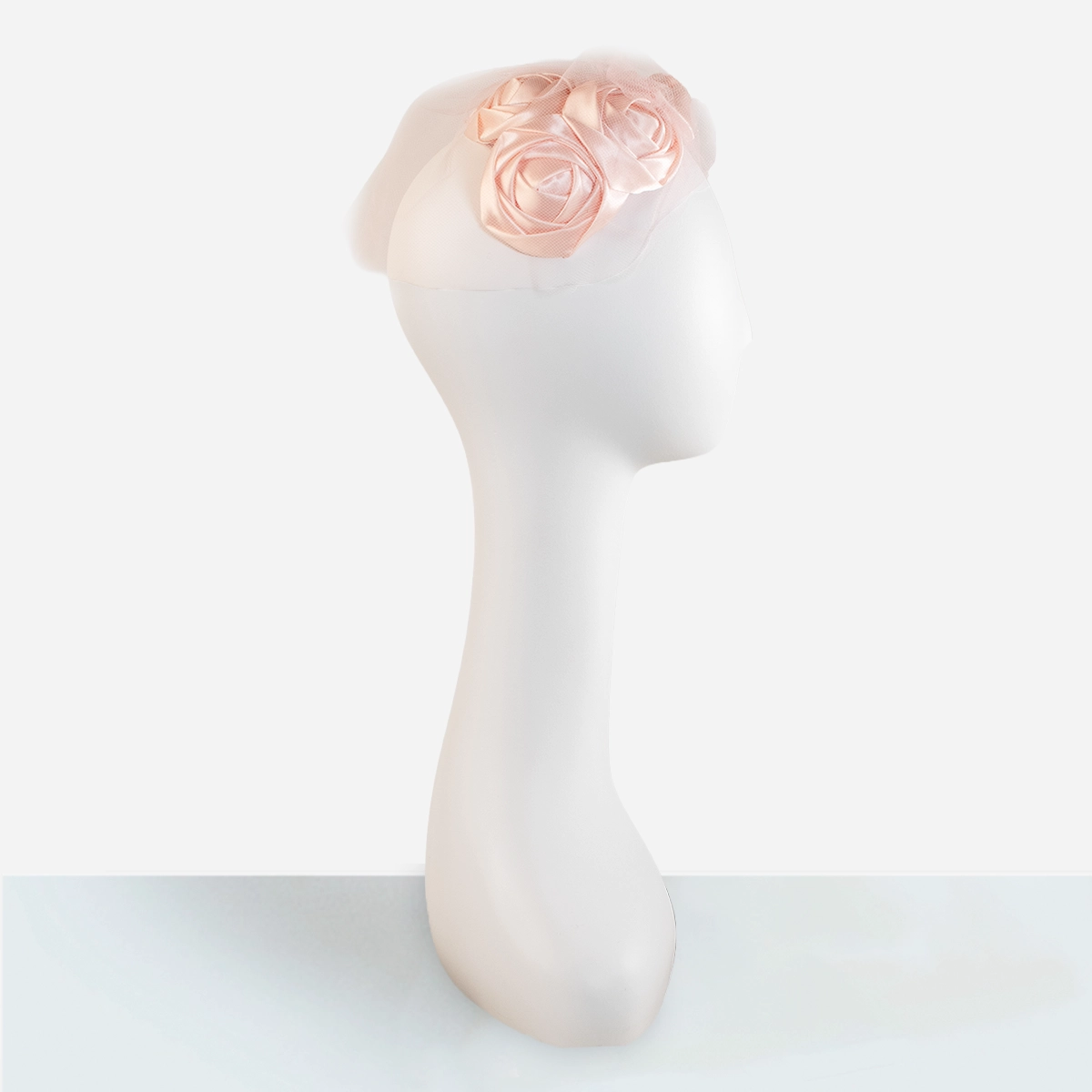 Vintage pink silk rose half hat interior union label detail