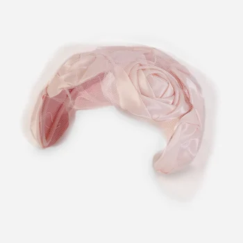 Vintage pink satin rose half hat with veiling detail