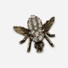 Vintage rhinestone fly brooch gold tone front view clear stones