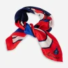 1970s red white blue scarf styled w Warner bug pin