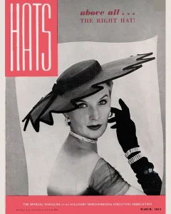 Hats Magazine cover, 1953. Adolfo for Emme Cartwheel hat