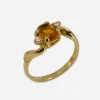 4K gold topaz-colored glass ring with amber stone and clear accents, size 8.
