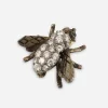 Rhinestone insect brooch green eyes detailed wings vintage