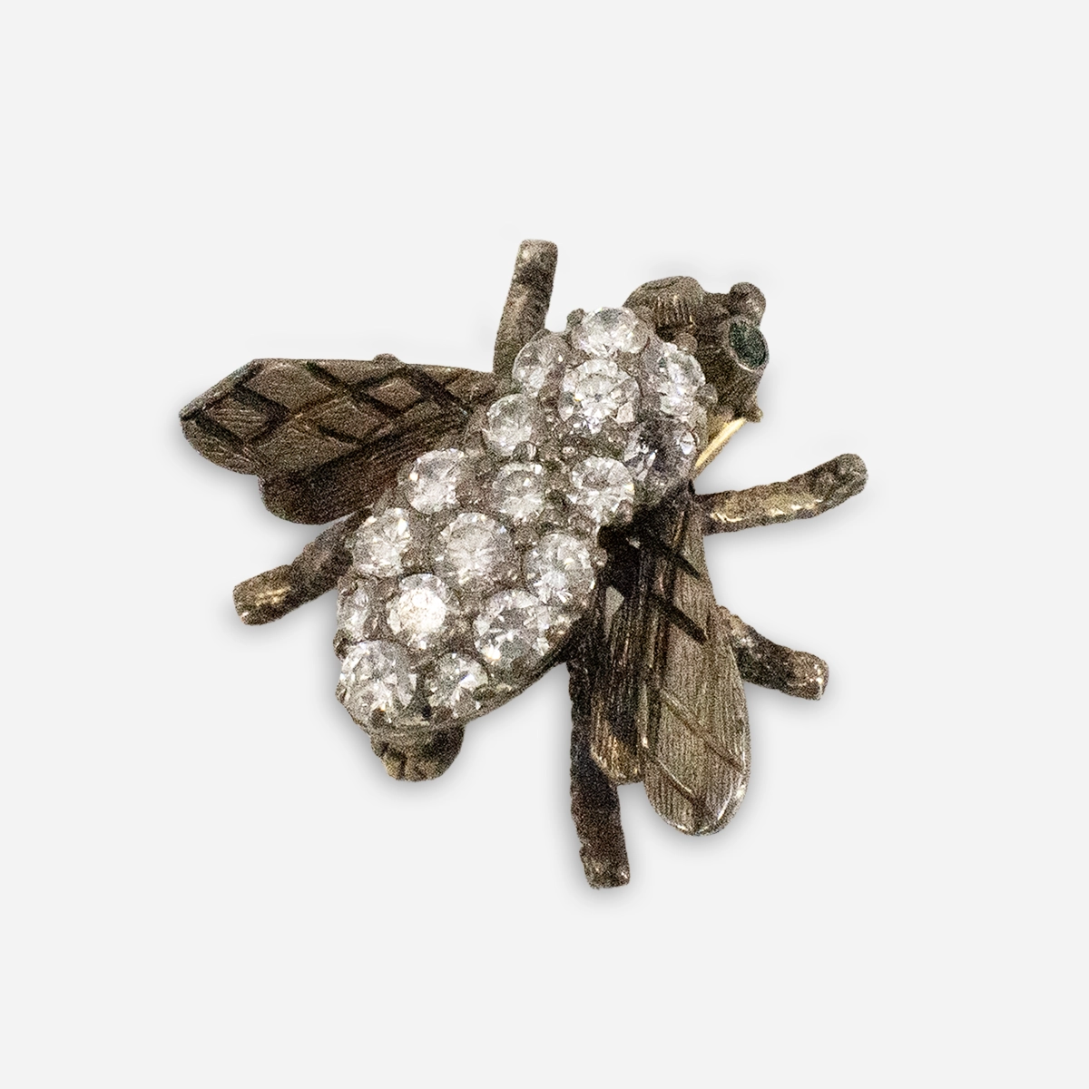 Rhinestone insect brooch green eyes detailed wings vintage